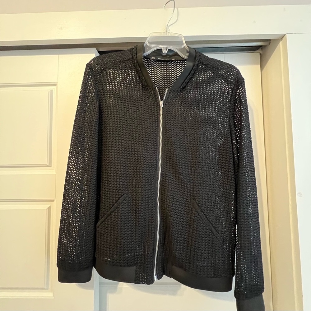 Zara Black Mesh Bomber Jacket